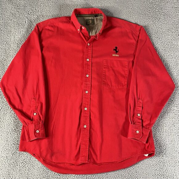 Vintage Ferrari Shirt Duck Head Mens XL Red Button Down Long Sleeve USA Made - Picture 1 of 12